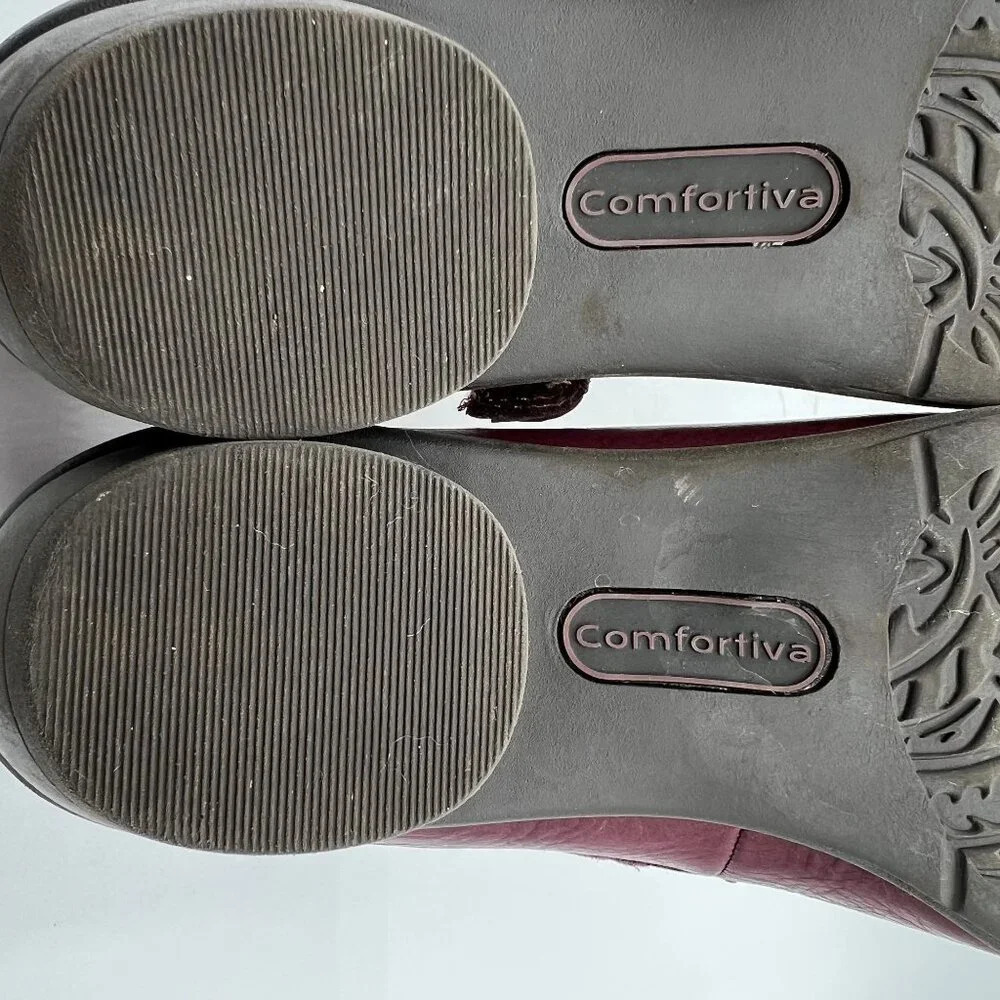 Comfortiva Womens 8.5M Burgundy Leather Mary Jane Shoes Pillowtop Memory Foam - Picture 13 of 15